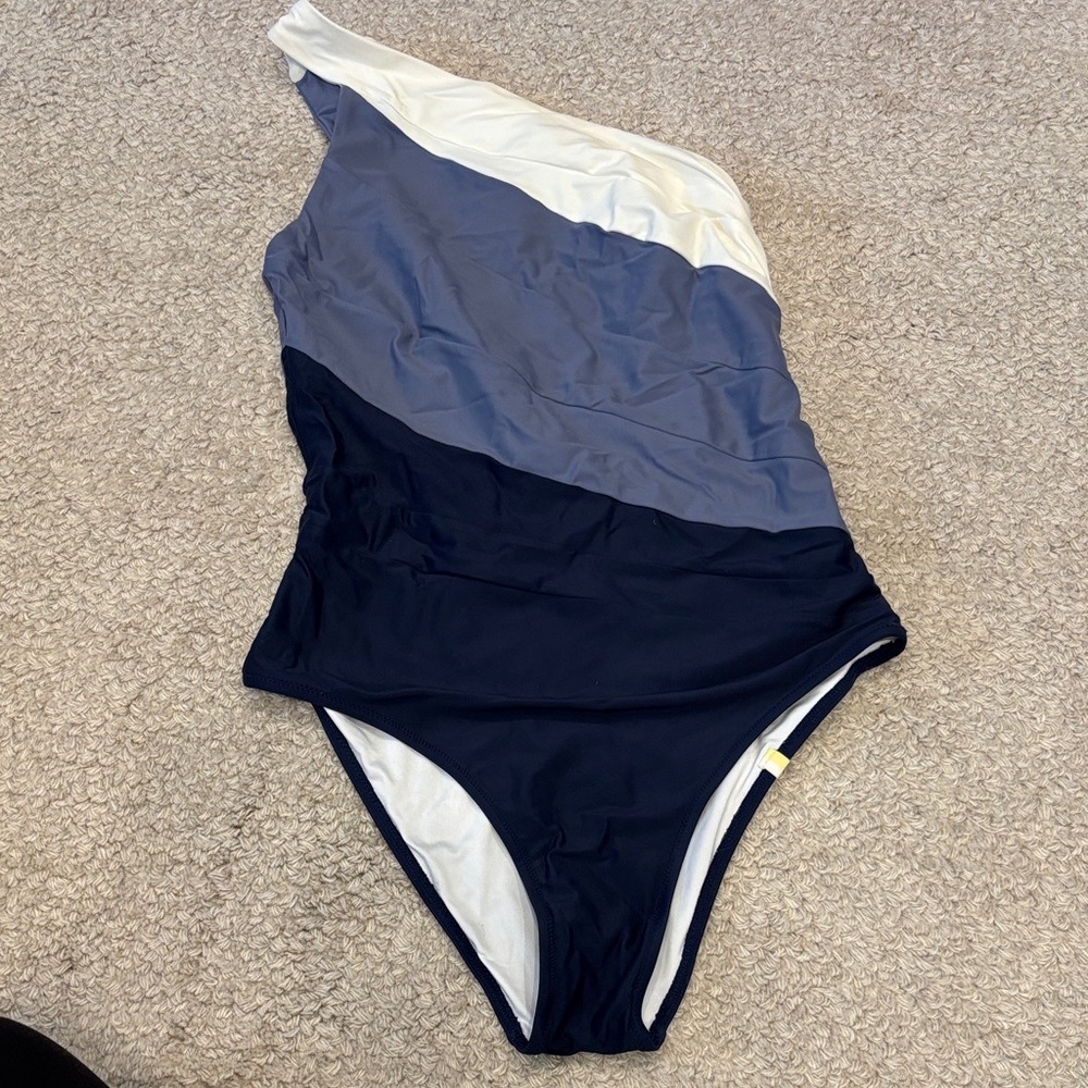 Summersalt One-Shoulder Swim One Piece in Navy, Slate, and Cream